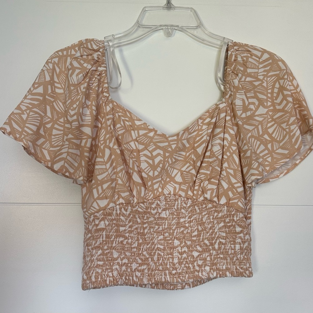 Japna Pink Puff Sleeve Smocked Crop Blouse